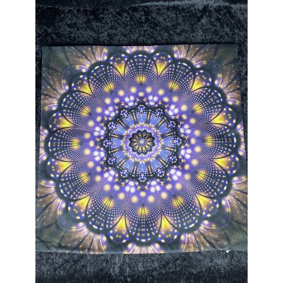Purple Canvas Mandala Flower Sacred Geometry Vintage Throw Pillow Cover - Picture 1 of 5